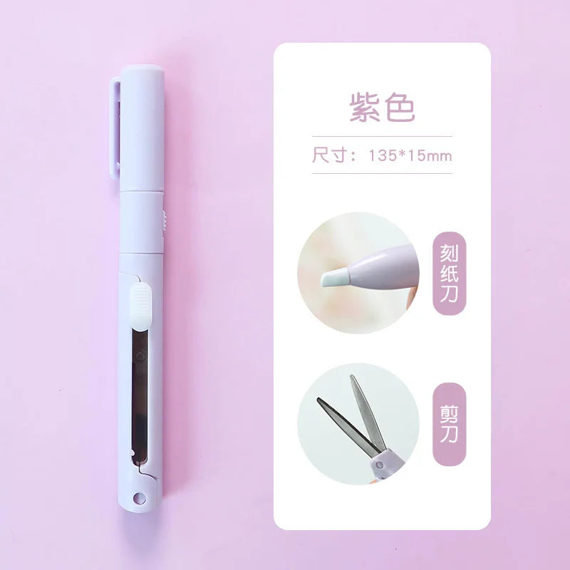 2 In 1 Mini Engraving Knife DIY Scrapbook Cutting Accessories School Office Stationery Gear For Student Stationery Kit Supplies Zpaxo Purple