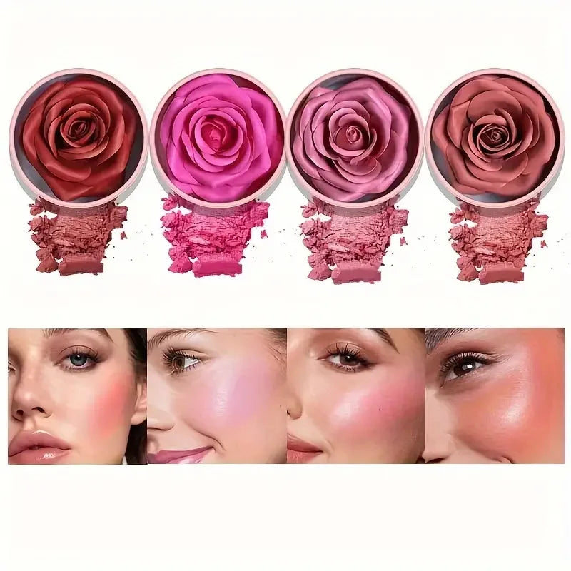 4-Shade Rose Petal Blush 3D petal rose Makeup Blush gift highlighter Blusher Makeup Products real Rose Flower Blush Cosmetics Zpaxo