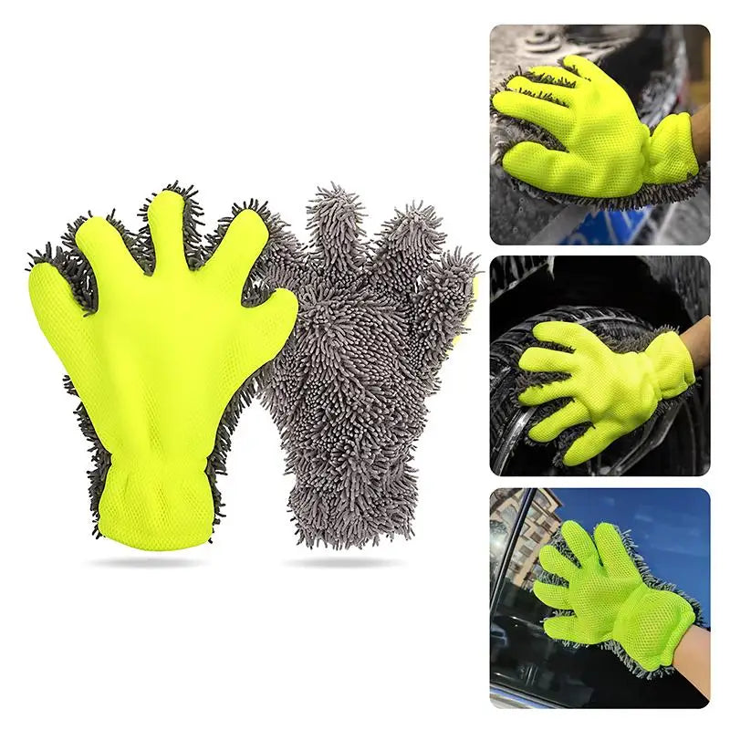 Microfiber Car Wash Gloves – Chenille Coral Velvet Cleaning Mitt