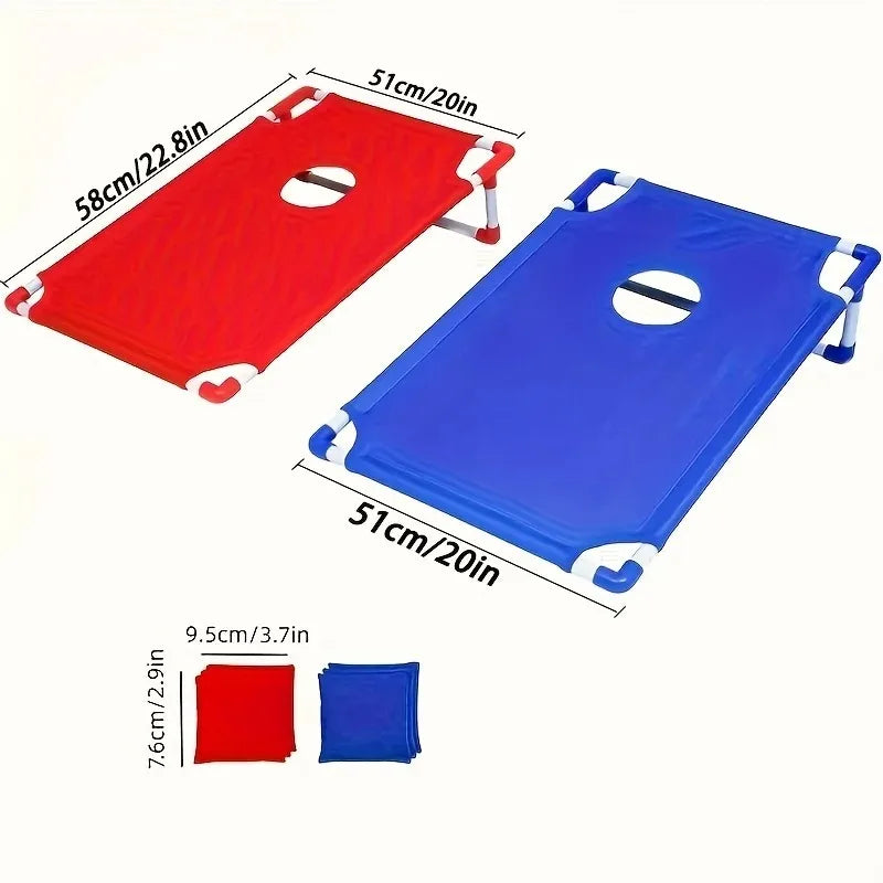1 Juego De Port Til Con Agujero Ma Z Rojo Y Azul Bolsa Playa Plegable
