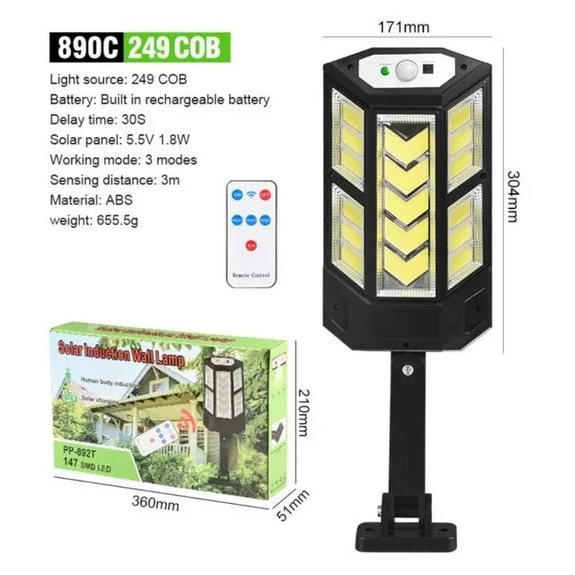 20000LM Solar Outdoor Light – Motion Sensor, IP65, 124 LED