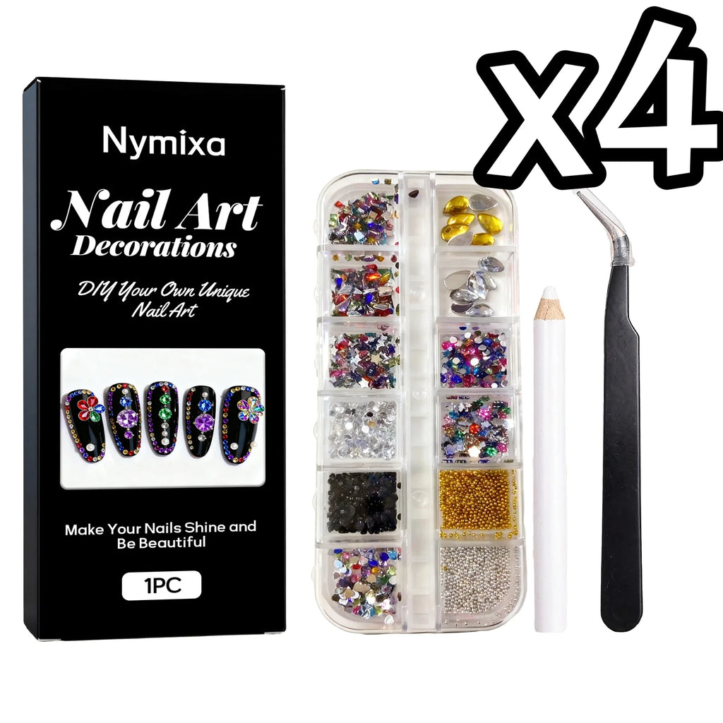 Nymixa 12-Grid Rhinestone & 12-Color DIY Nail Art Kit Nail Art Kit Zpaxo Art Rhinestone Setx4