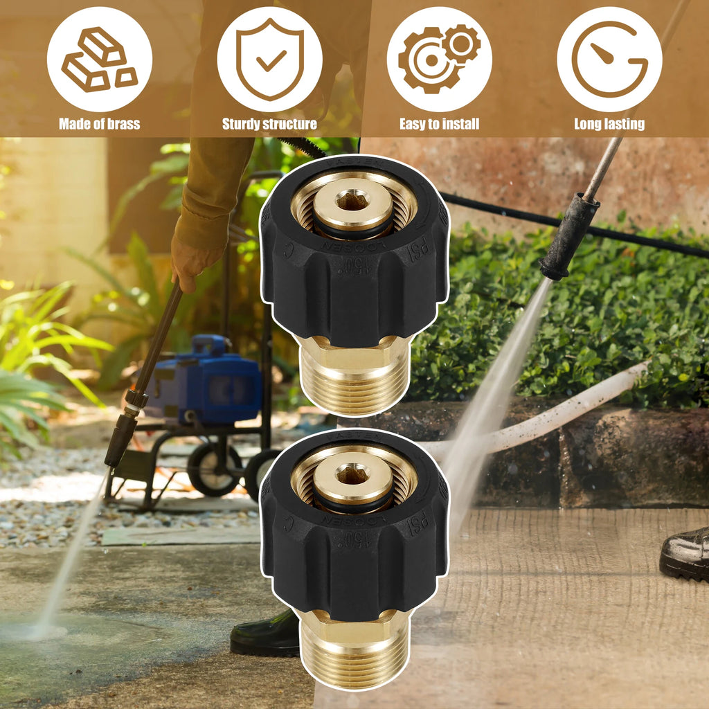 Pressure Washer Hose 5000PSI Sturdy Metal Pressure Washer Adapter Brass M22 15mm Female to M22 14mm Male Connect Fitting 2Pcs Zpaxo