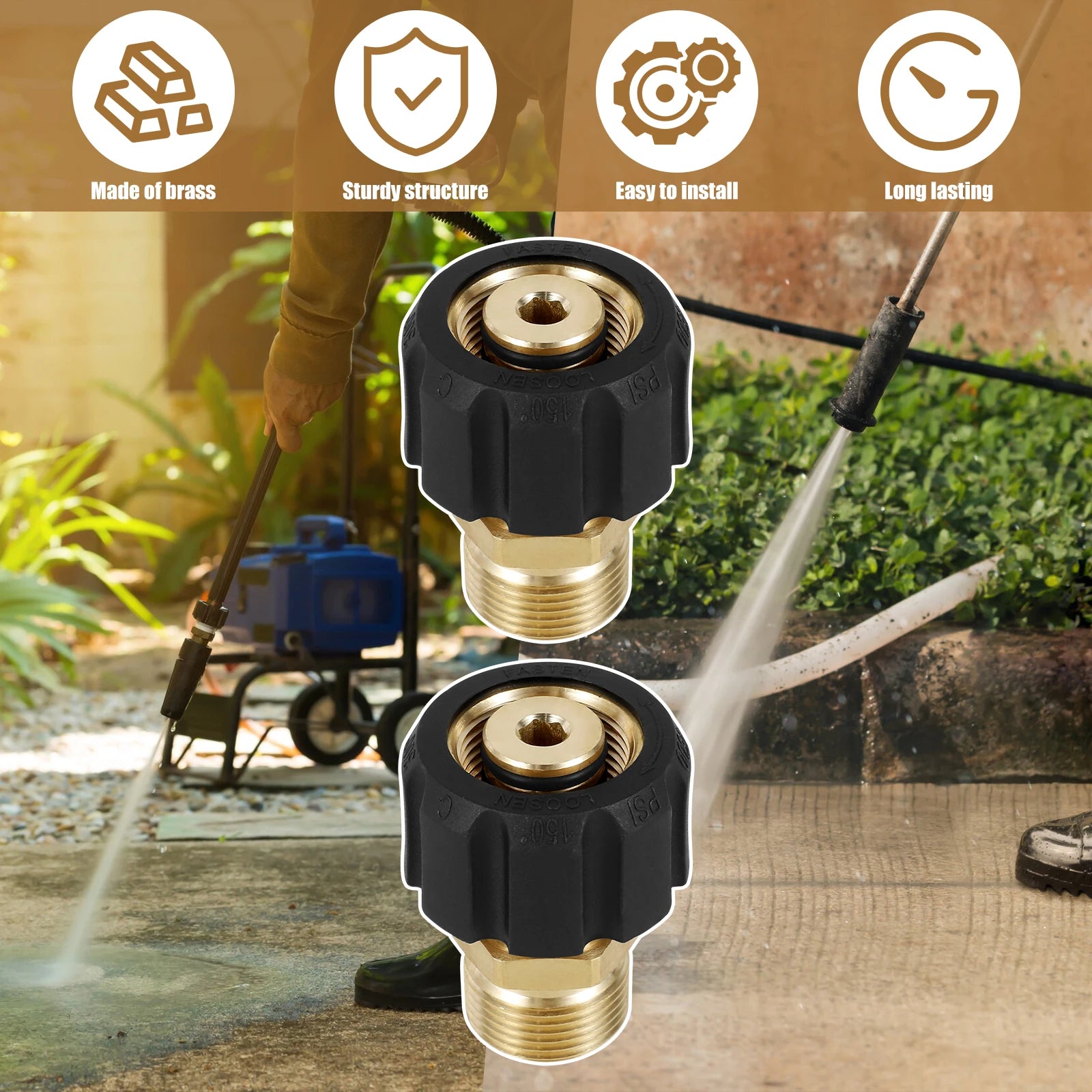 Pressure Washer Hose 5000PSI Sturdy Metal Pressure Washer Adapter Brass M22 15mm Female to M22 14mm Male Connect Fitting 2Pcs Zpaxo