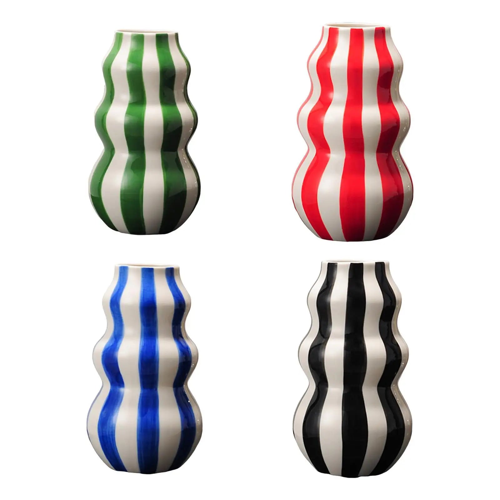 Painted Striped Ceramic Vase | Modern Flower Vase Home Décor Decorative Ceramic Vase Zpaxo