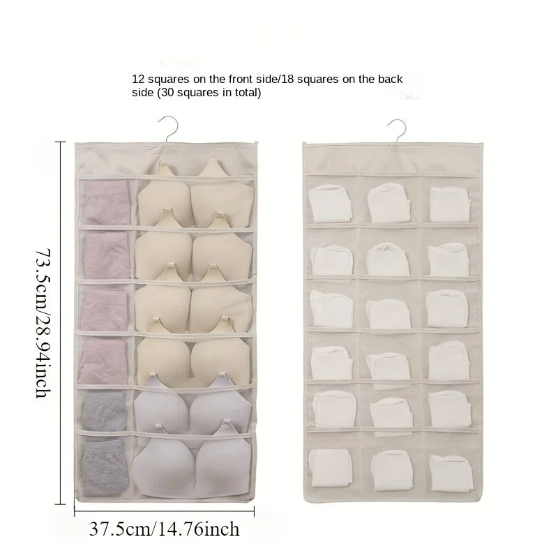 Double Sides Underwear Storage Hanging Bag Dormitory Home Wardrobe Hanging Wall Foldable Bag Underpants Socks Organizer Zpaxo Beige