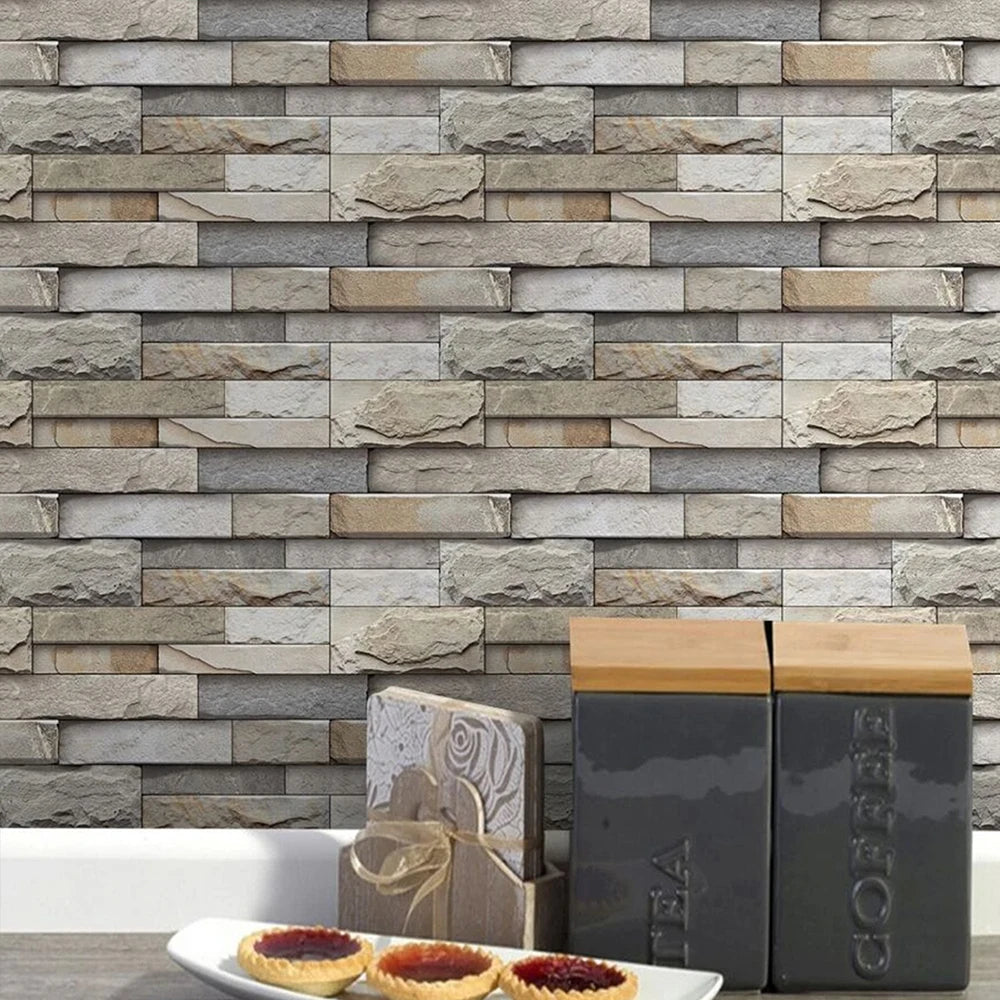 7Pcs Brick Pattern Wall Stickers 3D Peel and Stick Wall Paper Self Adhesive Wall Tile Sticker for Kitchen Bathroom Home Decor Zpaxo