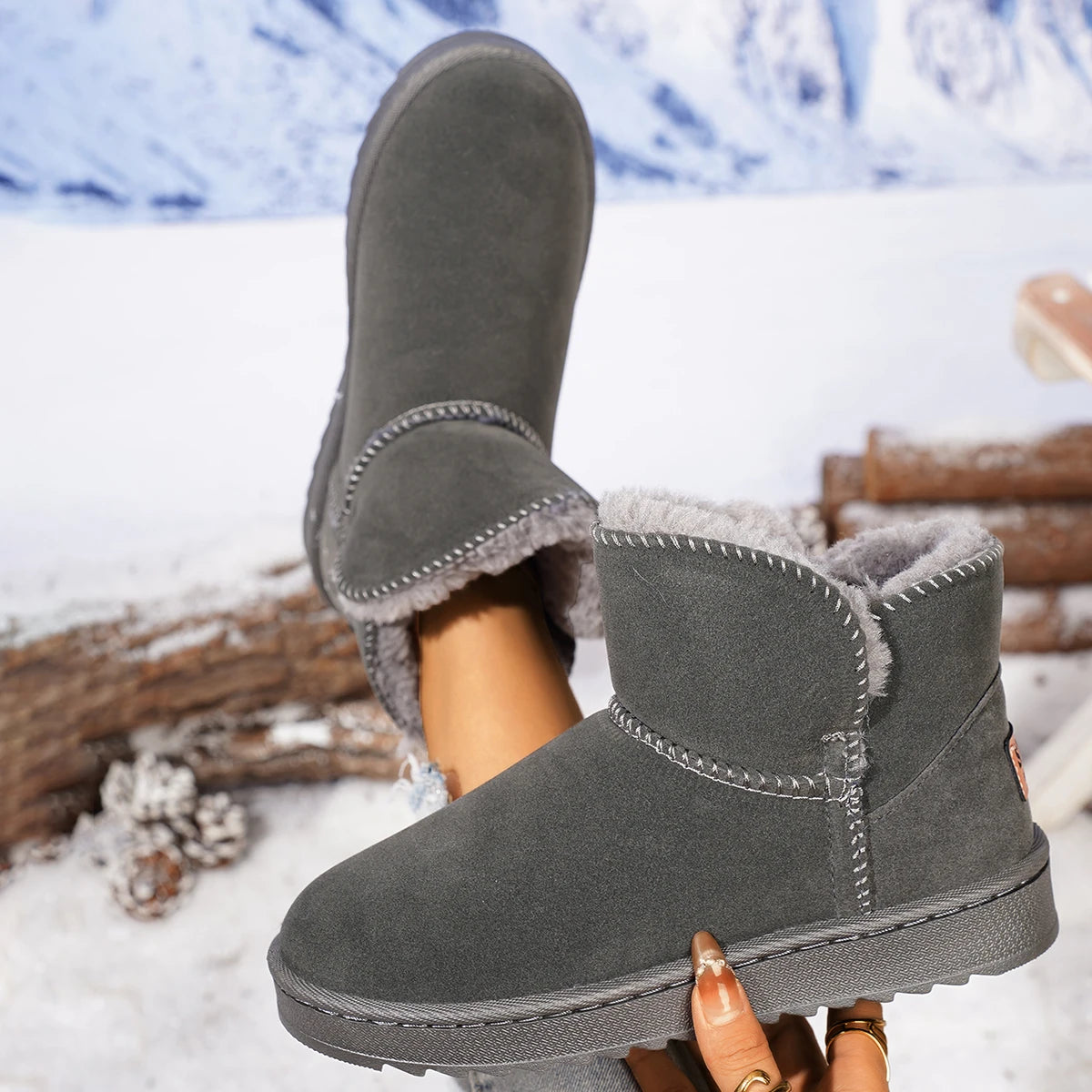 2025 New Women Ankle Boots Leather Fluff Lined Short Tube Boots Versatile Warm Cotton Winter Shoes Thick Bottom Snow Boots Women Zpaxo GRAY 36