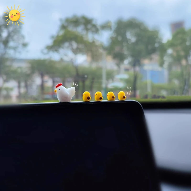 6 Cute Mini Chickens Car Dashboard Accessories Funny Chicks Rearview