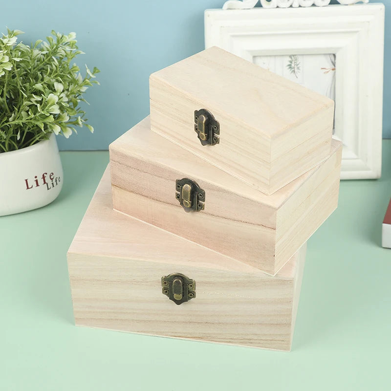Retro Wooden Storage Box Lid Multifunction Hinged Boxes Packing