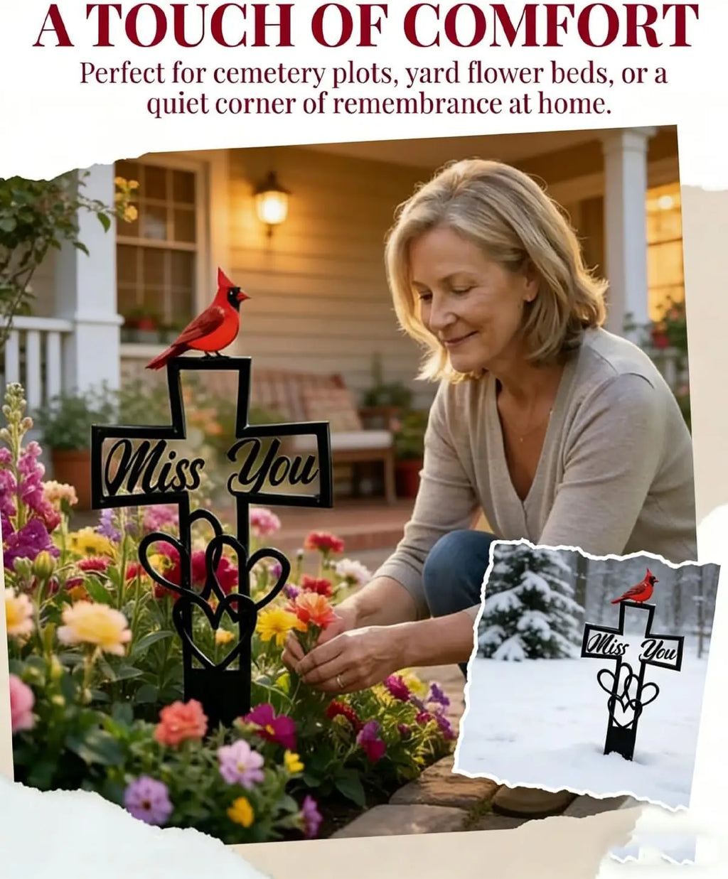 Metal Cemetery Memorial Plaque | Cross Cardinal Heart Garden Stake