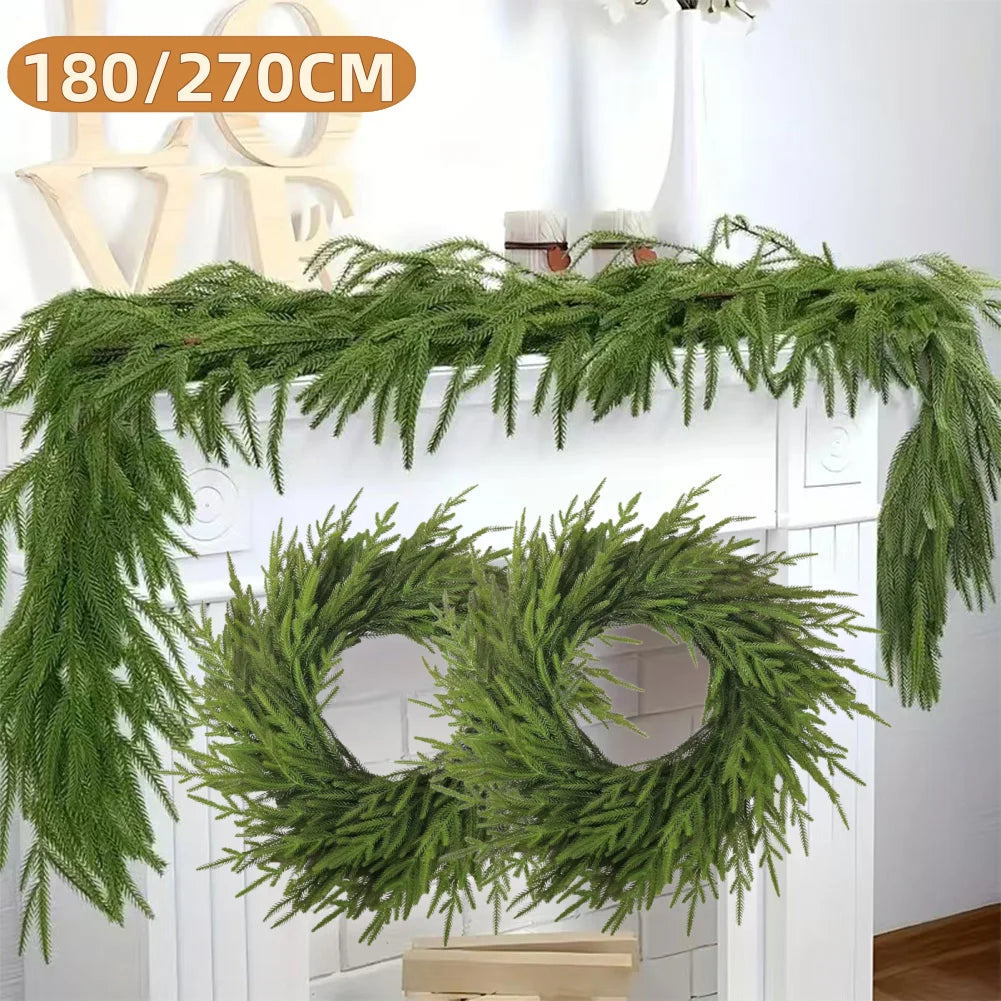 180 Artificial Norfolk Pine Garland Realistic Faux Cedar Christmas
