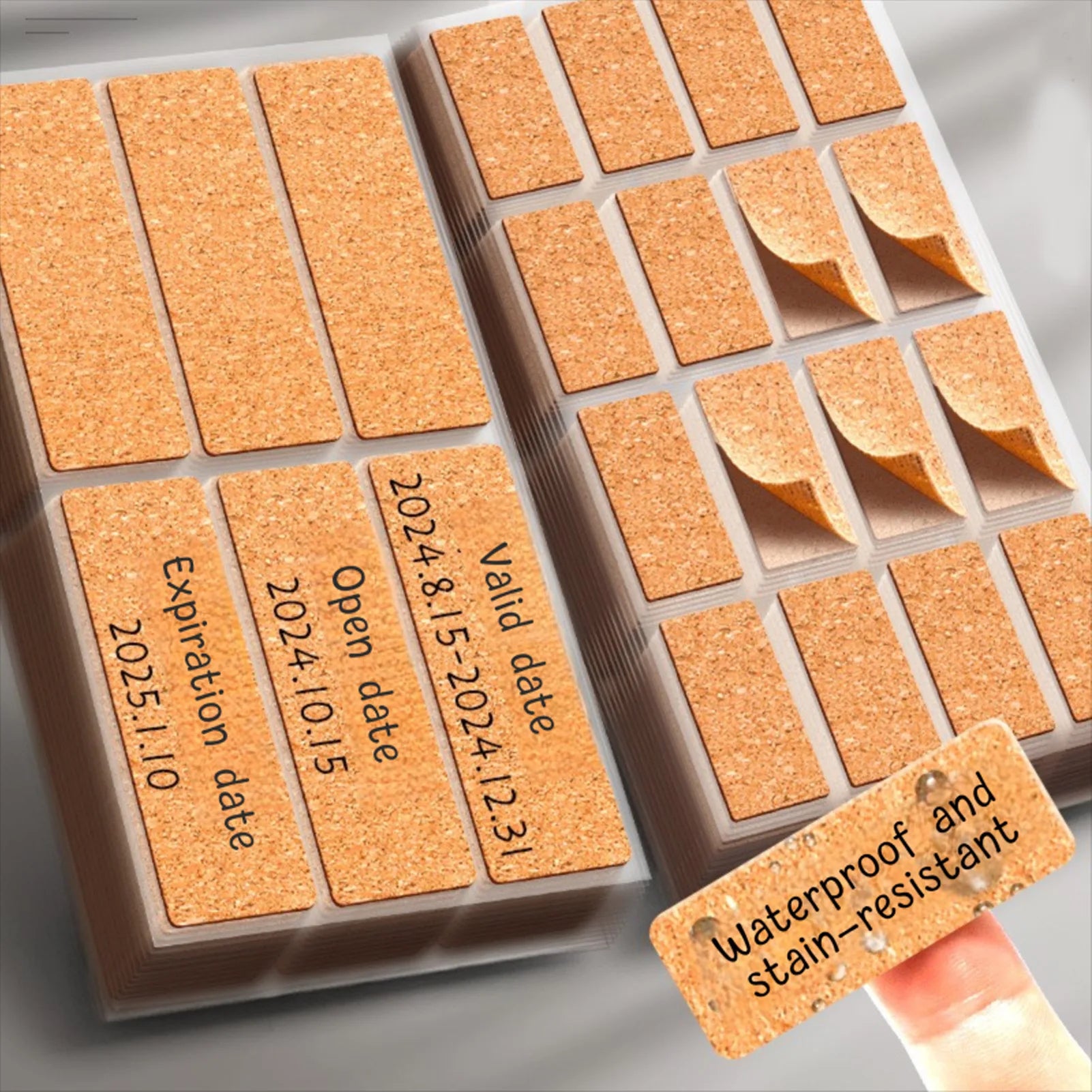 Cork Label Sticker Wooden 30x60mm Water Oil Proof Self Adhesive Wooden Label for Kitchen Office School 20 Sheet Zpaxo