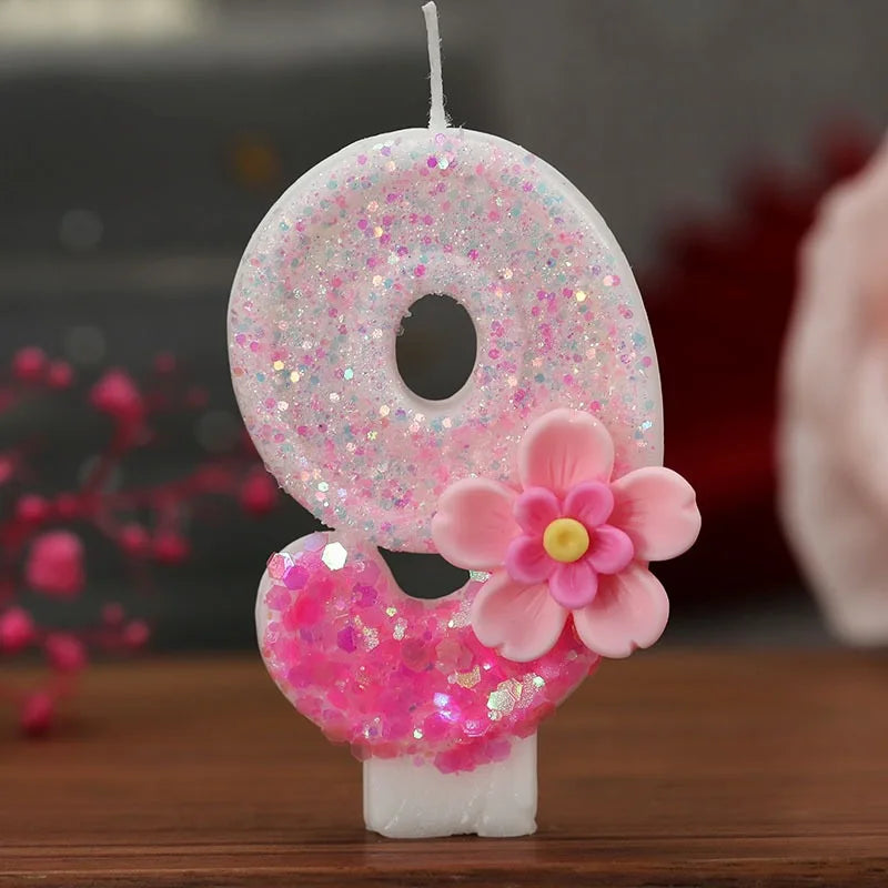 Creative Birthday Candles Pink Gradient Glitter Flower Number Cake Zpaxo numeber 9 B15029J