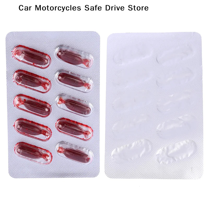 M10Pcs Fake Blood Pill Vampire Toy Capsules Horror Funny Halloween