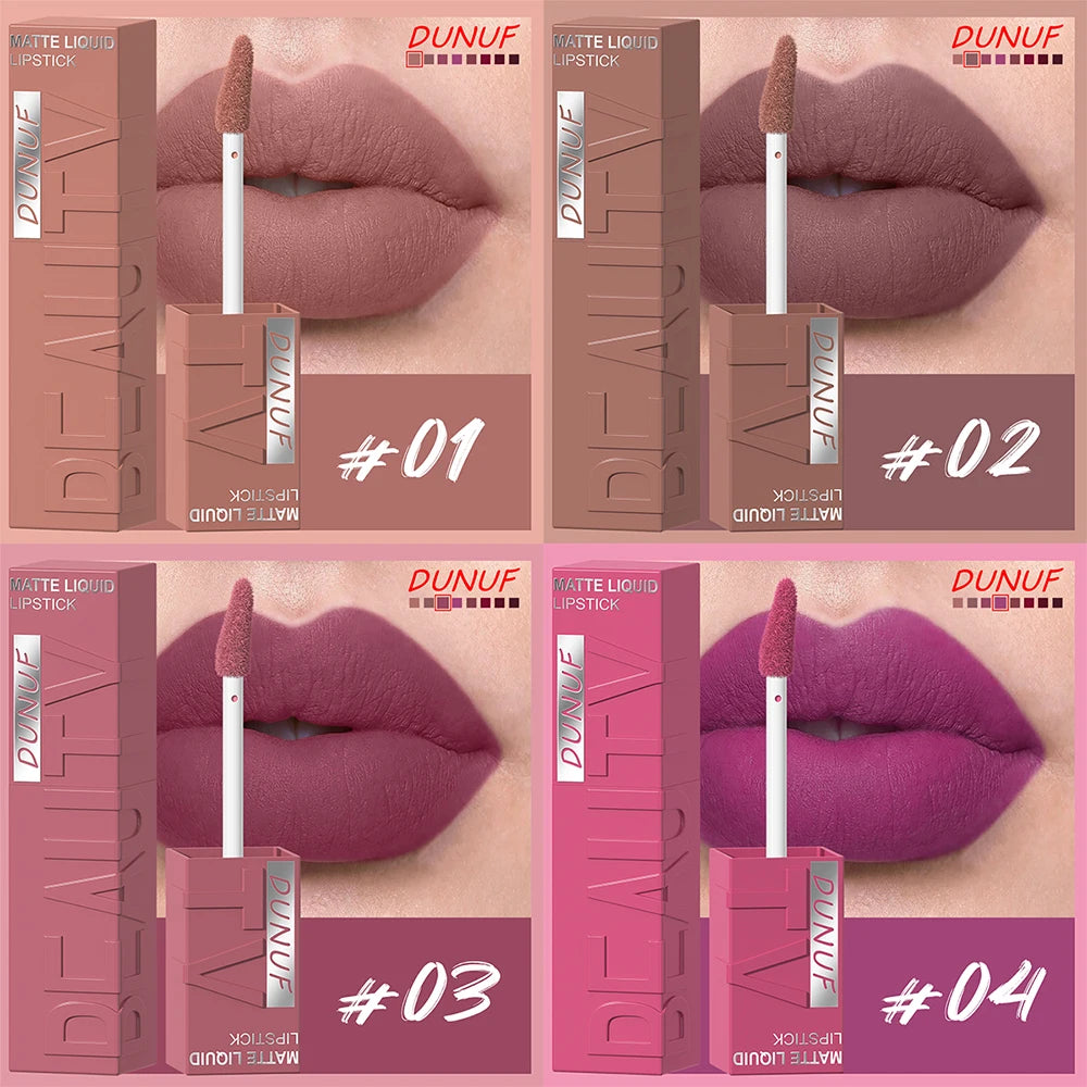 8Pcs/Set Nude Brown Matte Liquid Lipstick Velvet Sexy Dark Red Lip Glaze Non-stick Cup Not Easy To Fade Lip Gloss Lipstick Makeu Zpaxo