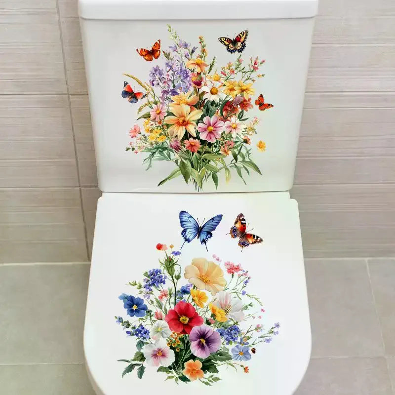 Bathroom Decoration Stickers Flower Pattern Toilet Stickers Decor Self-adhesive Wallpaper Removable PVC Waterproof Sticker Zpaxo