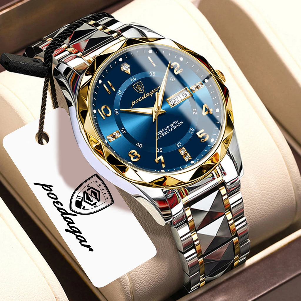POEDAGAR Top Business Men Quartz Watch Waterproof Date Week Luminous Wristwatch Stainless Steel Fashion Men's Watches Man Clock Zpaxo