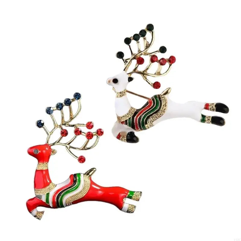 Christmas Deer Brooch Lapel Pin Rhinestones Reindeer Women Breastpin