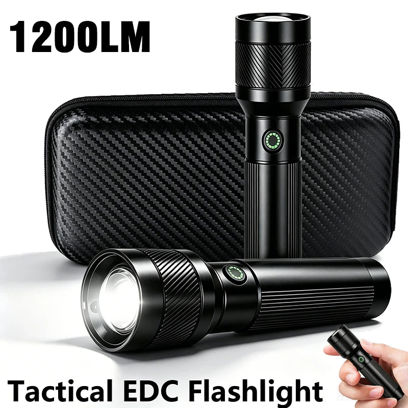 ZHIYU 1200LM Tactical Flashlight – USB-C Rechargeable Zoomable Torch Tactical Flashlight Zpaxo Black-2PCS-Box ZOOM