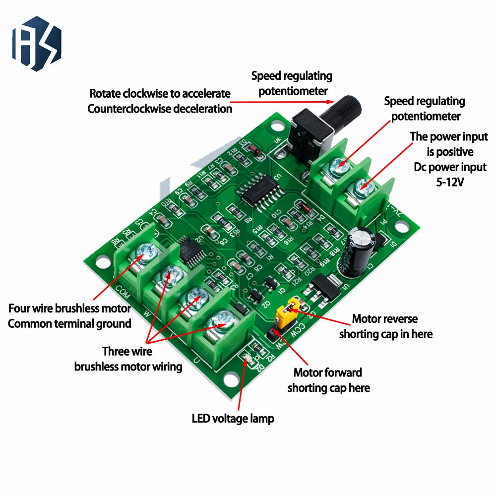 7~12V 3/4-Wire BLDC Driver Board Brushless Motor Speed Control Overcurrent Protection Zpaxo