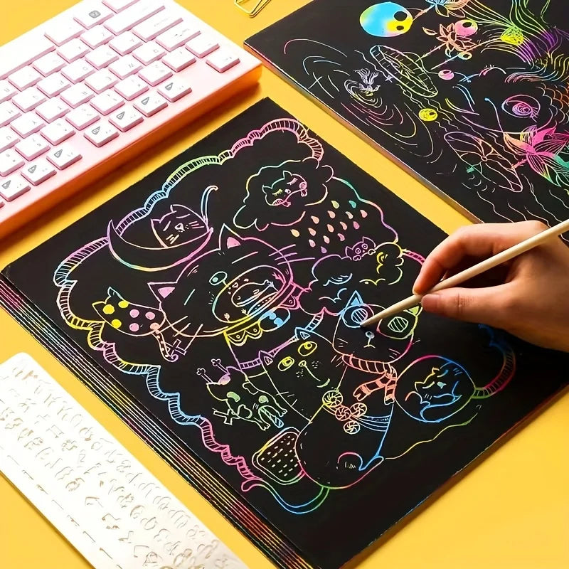 50 pcs of Magic Scratch-Off Paper, Scratch-Off Rainbow Art Paper Scratch-Off Kit with 5 Sticks for Birthday Party Holiday Gifts Zpaxo