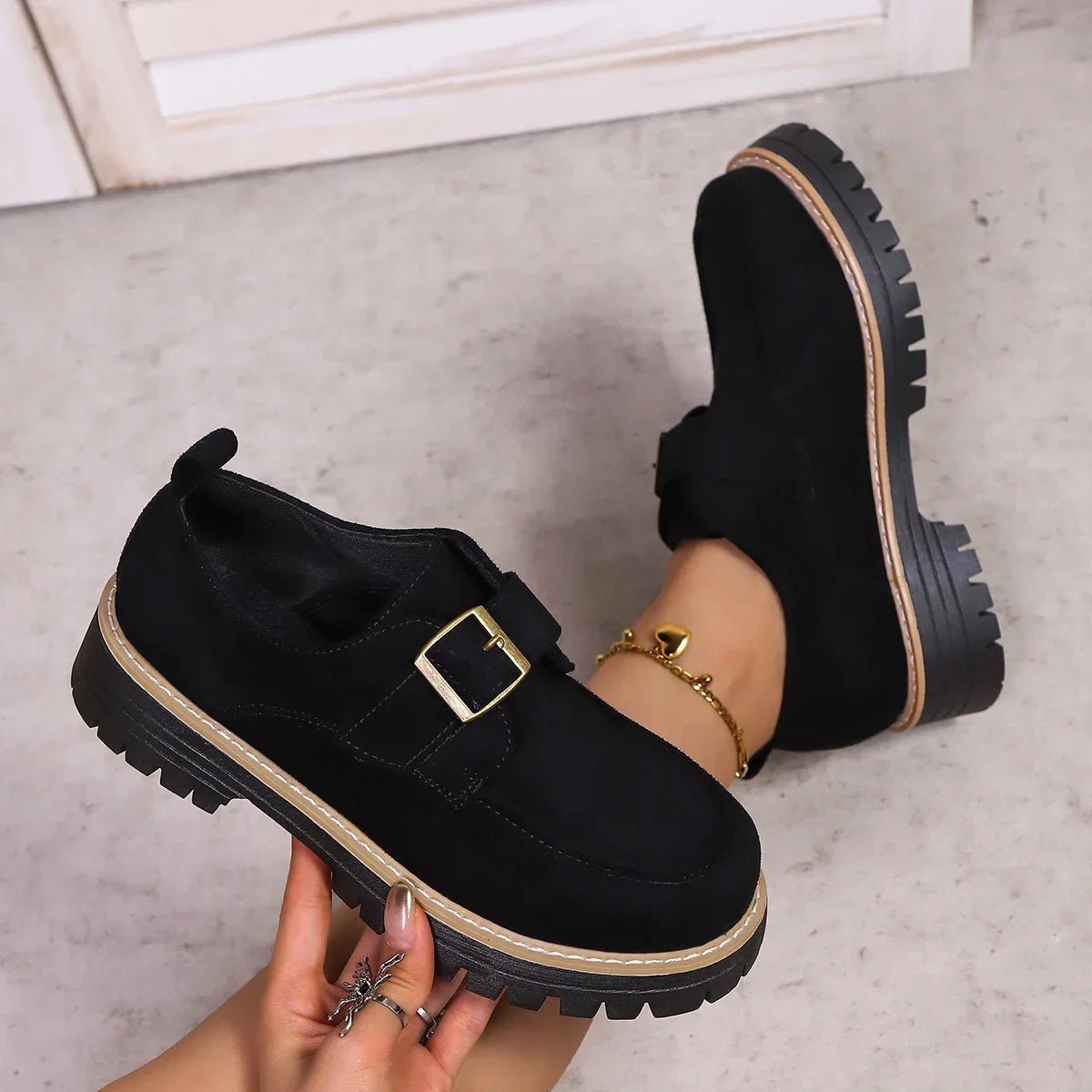 Women Loafers British Style Women Flat Shoes Casual Retro Leisure Round Toe Sneakers Women Spring Autumn Thick Bottom Shoes Zpaxo black 37