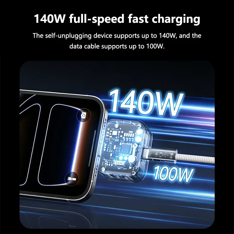 140W USB C Auto Disconnect Charger Adapter For Safe Overnight Charging Smart Auto Stop Charging Full Charge Self-Cut Zpaxo