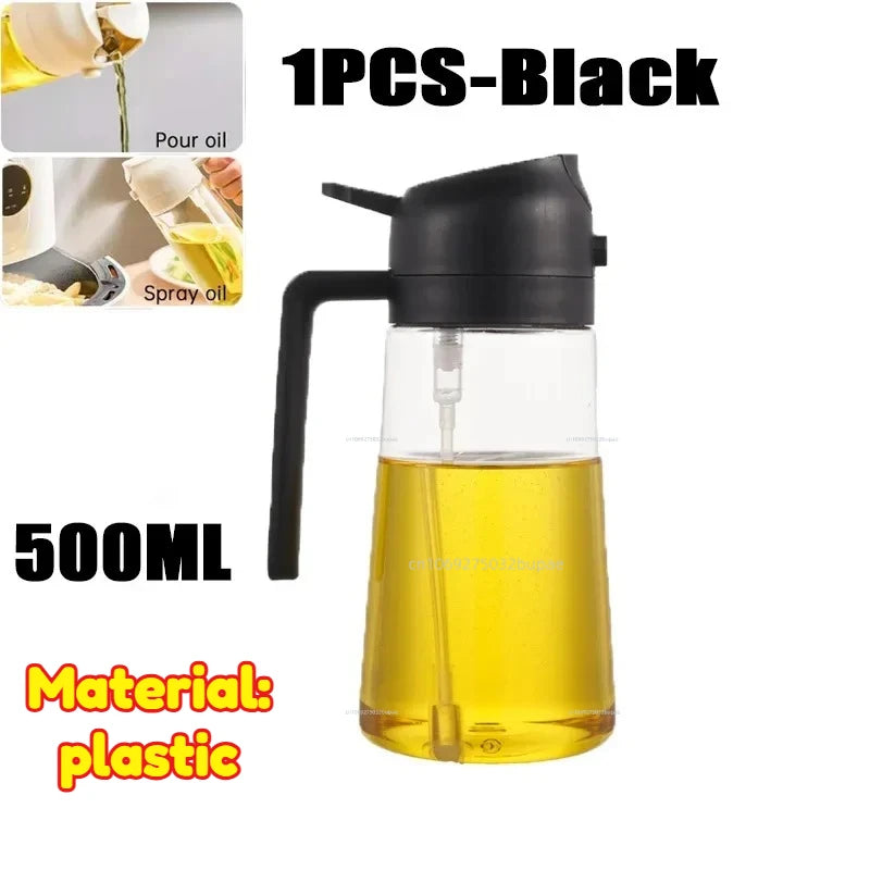 Oil Spray Pot 2-in-1 Plastic Household Kitchen Oil Bottle Nebulizing Mist Filling Cooking Oil Spray Pot Dual Use Camping Zpaxo Black-Transparent