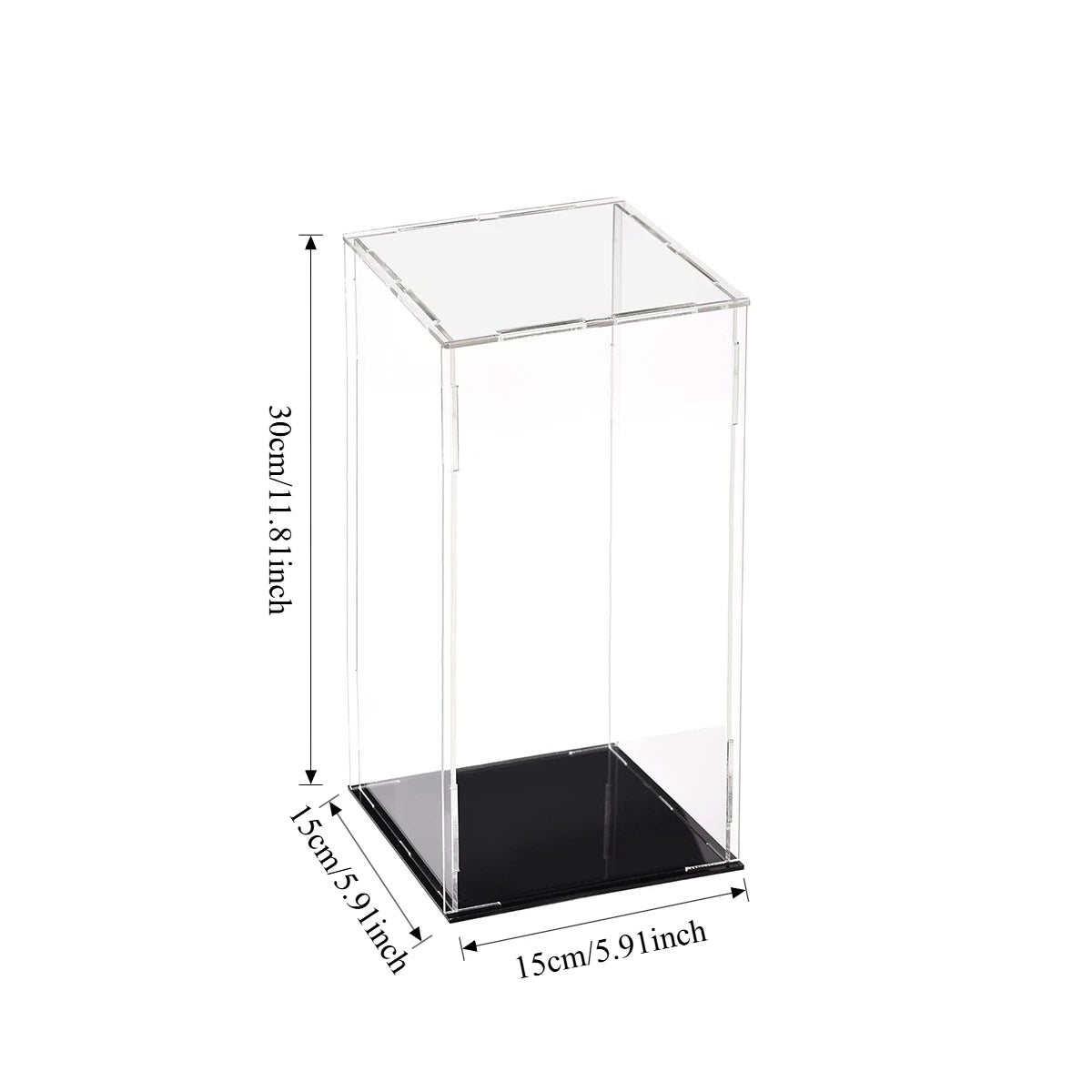 Clear Acrylic Cube Display Case with Black Base | Dustproof