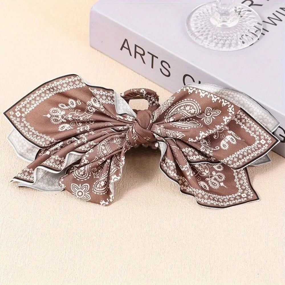 New Double-sided Hair Clip Large Cashew Flower Butterfly Knot Scratching Hair Accessory Shark Clip For Women Summer Vacation Zpaxo Coffee