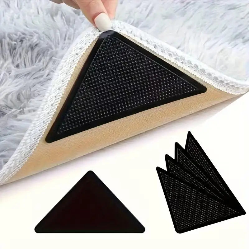 8pcs Non-Slip Rug Pads – Dual-Sided Grip for Hardwood & Tile Floors, Washable, Black, Keep Corners Flat Zpaxo