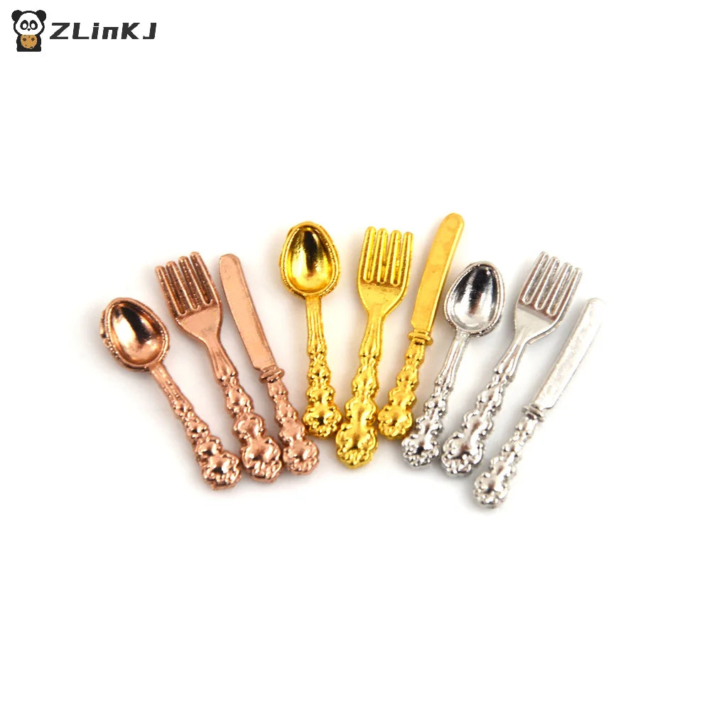 ▶12Pcs/set 1:12 Dollhouse Miniature Fork Knife Soup Tableware Kitchen Furniture Toys Zpaxo