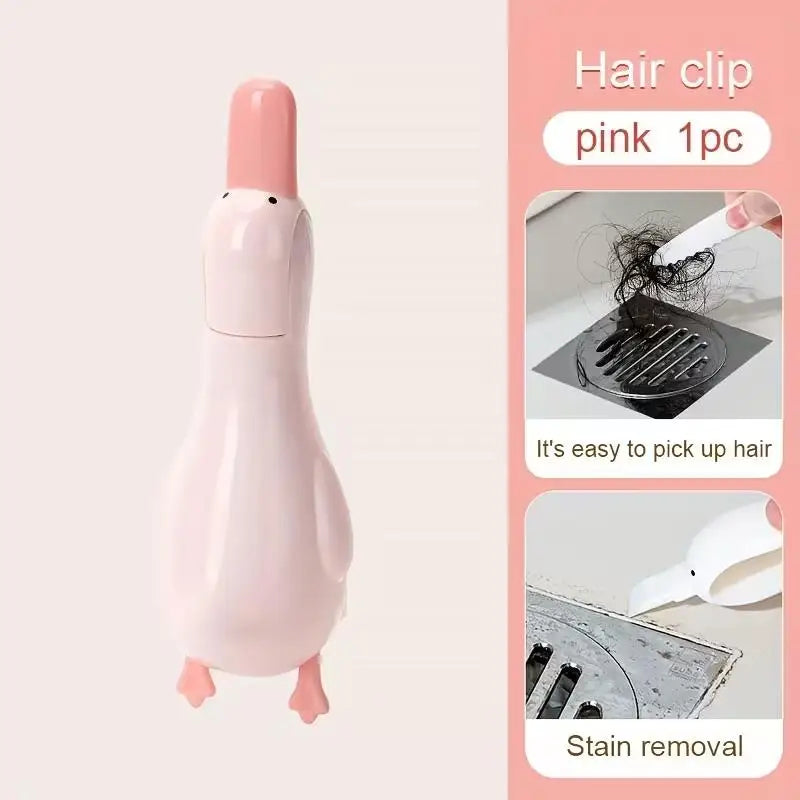 1/2pcs Cartoon Duck Drain Cleaner – Reusable Hair & Debris Catcher for Kitchen Bathroom Sink, with Clip Pad Zpaxo