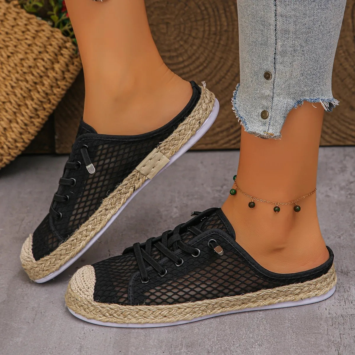 Women's Flat Lightweight Sneakers Solid Braid Hollow Breathable Zpaxo black 39