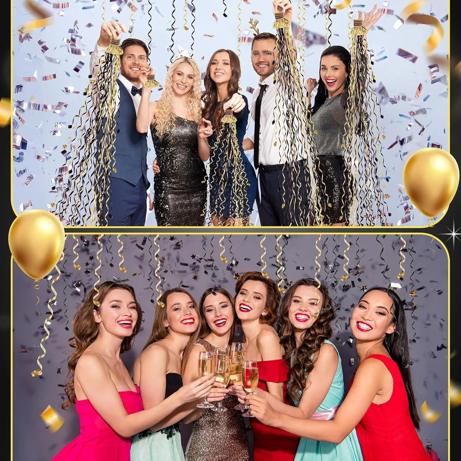 Gold Hand Throw Streamers Popper Black Celebration Graduation