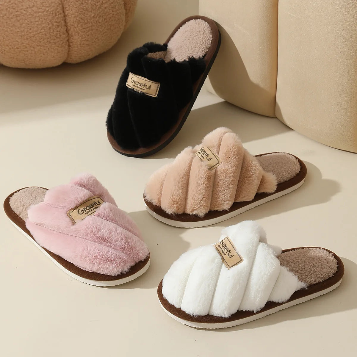 Solid Flat Heel Slippers Women Indoor Bedroom Lightweight Comfort