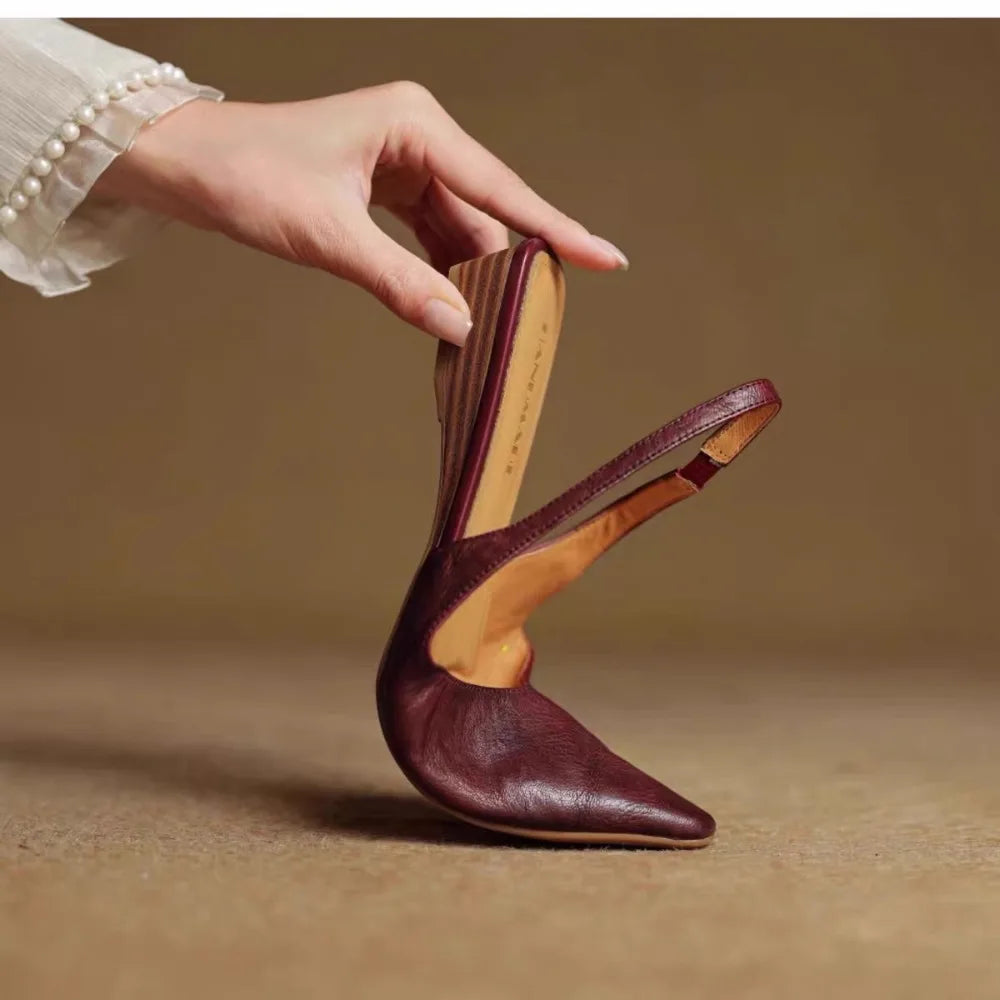 French Elegance Pointed Toe Flat Bottom Sandals Women's Summer