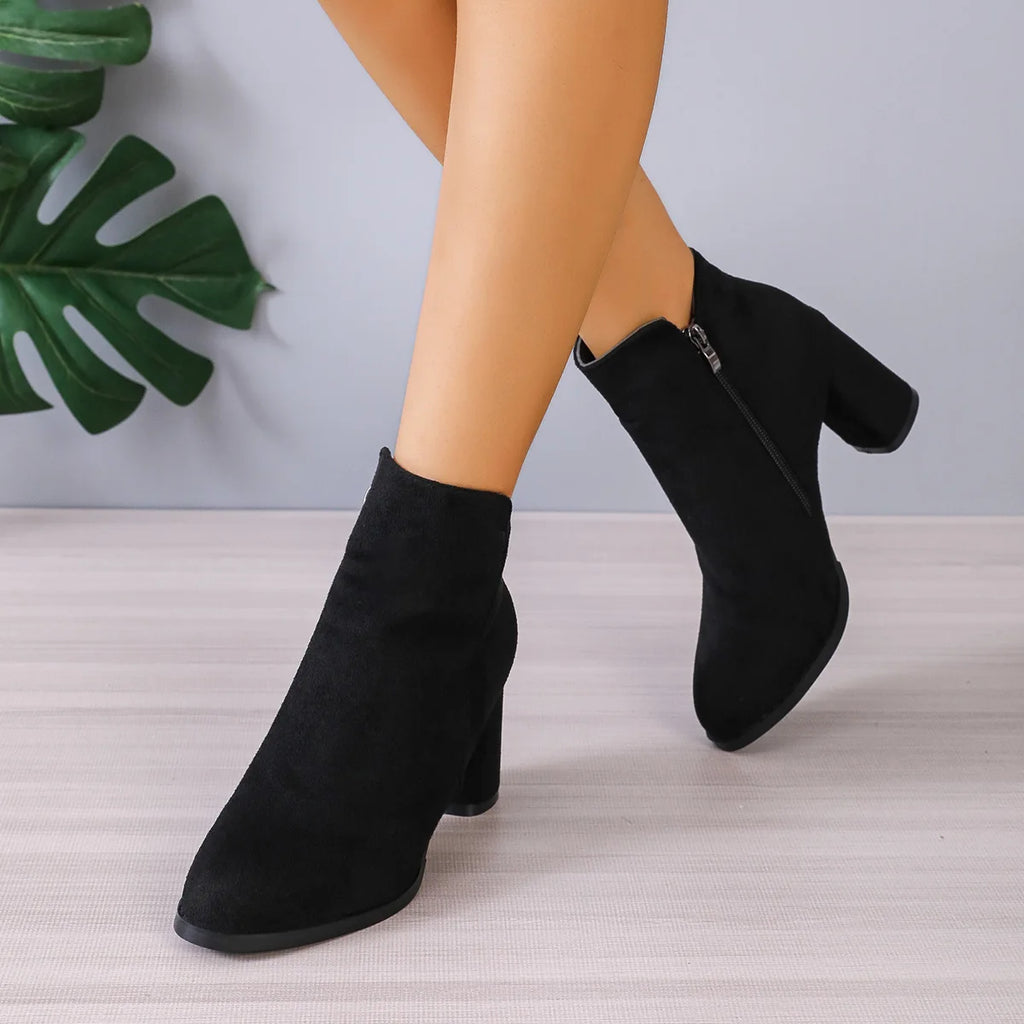Women Ankle Boots Large Size Fashion Pointed Shoes for Women Side Zipper Stretch Middle Heel Short Boots Women Botas De Mujer Zpaxo