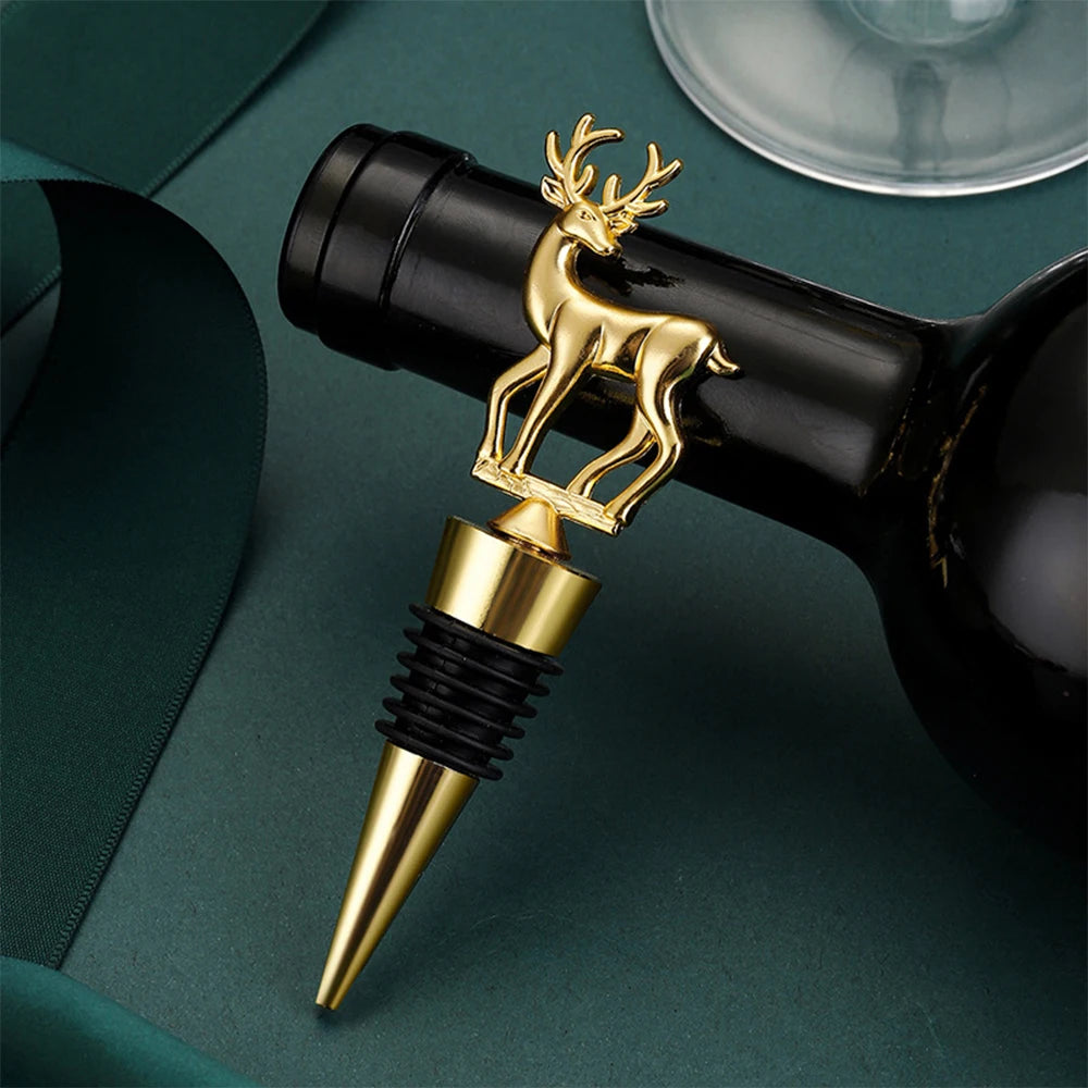 Christmas Deer Wine Bottle Stopper Golden Reindeer Wine Stopper for Party Wedding Xmas Wine Gift Bar Accessories Zpaxo