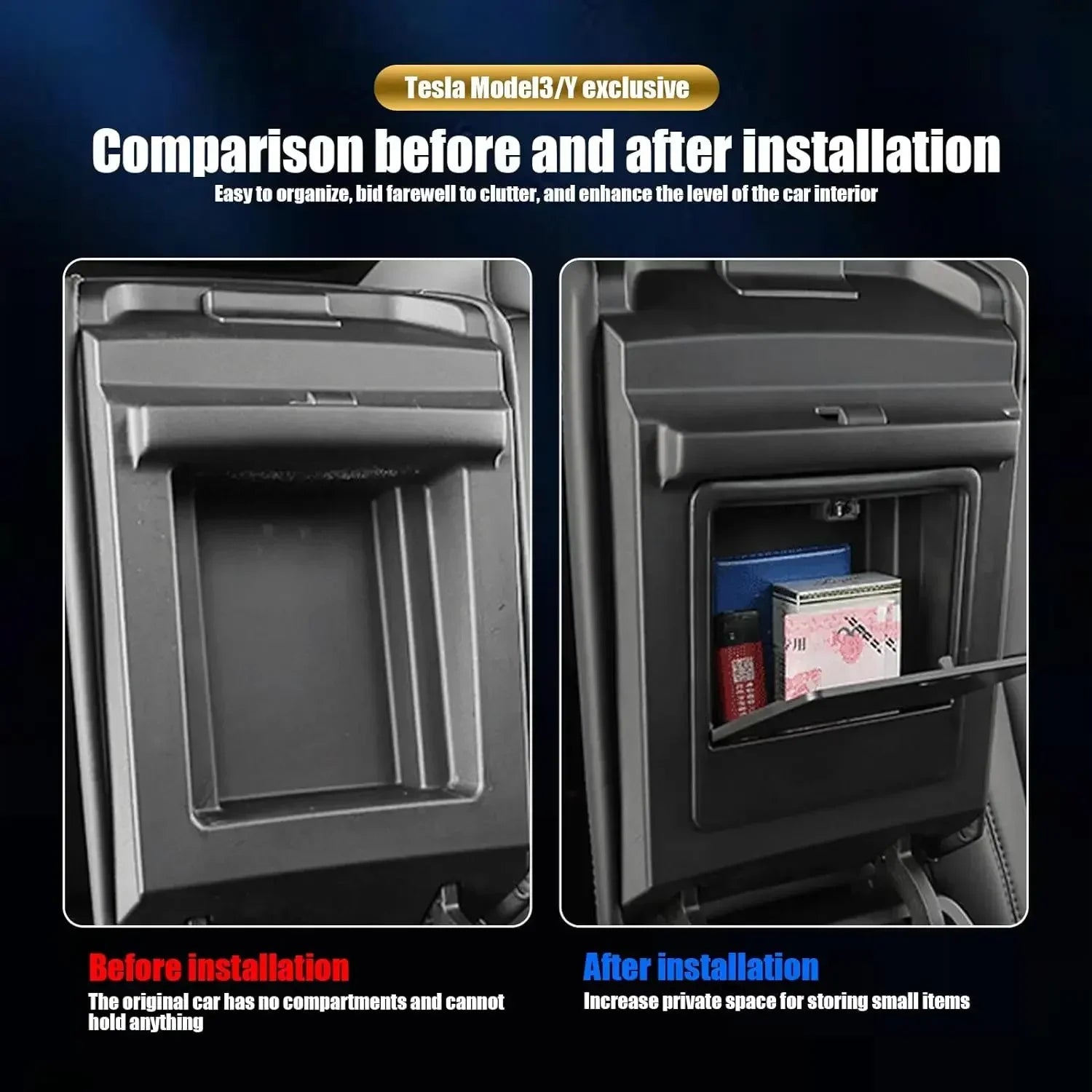 Tesla Model 3 & Y Center Console Armrest Organizer Storage Box