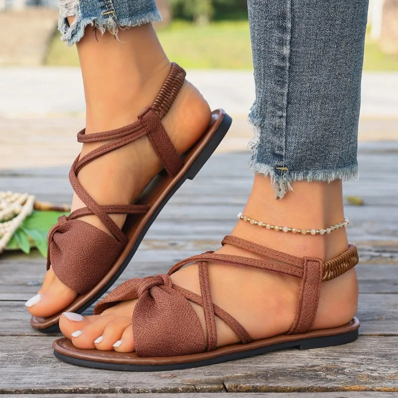 Women's Bow Solid Fish Mouth Open Toe Comfortable Lightweight Sandals Zpaxo