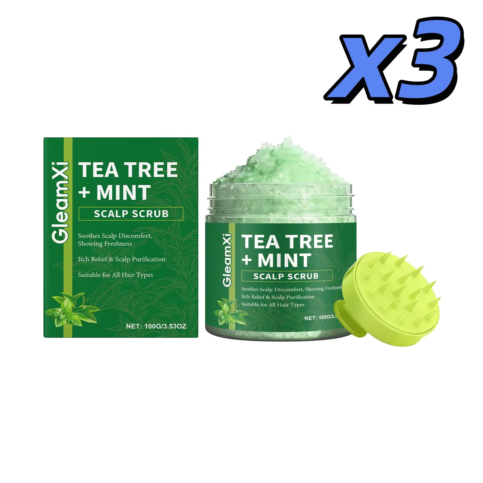 Gleamxi Tea Tree Scalp Scrub – Anti-Dandruff Shampoo 100g Scalp Scrub Shampoo Zpaxo 3 x 100g boxed