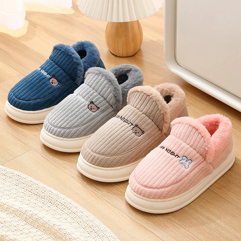 Soft Sole Slippers Women Winter Fashion Fur Fuzzy Plush Men Warm