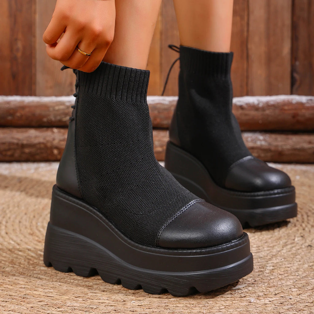 Women Ankle Boots Autumn Winter Chelsea Short Boots Chunky Heel Elegant Boots Women Comfortable Designer Platform Shoes Women Zpaxo