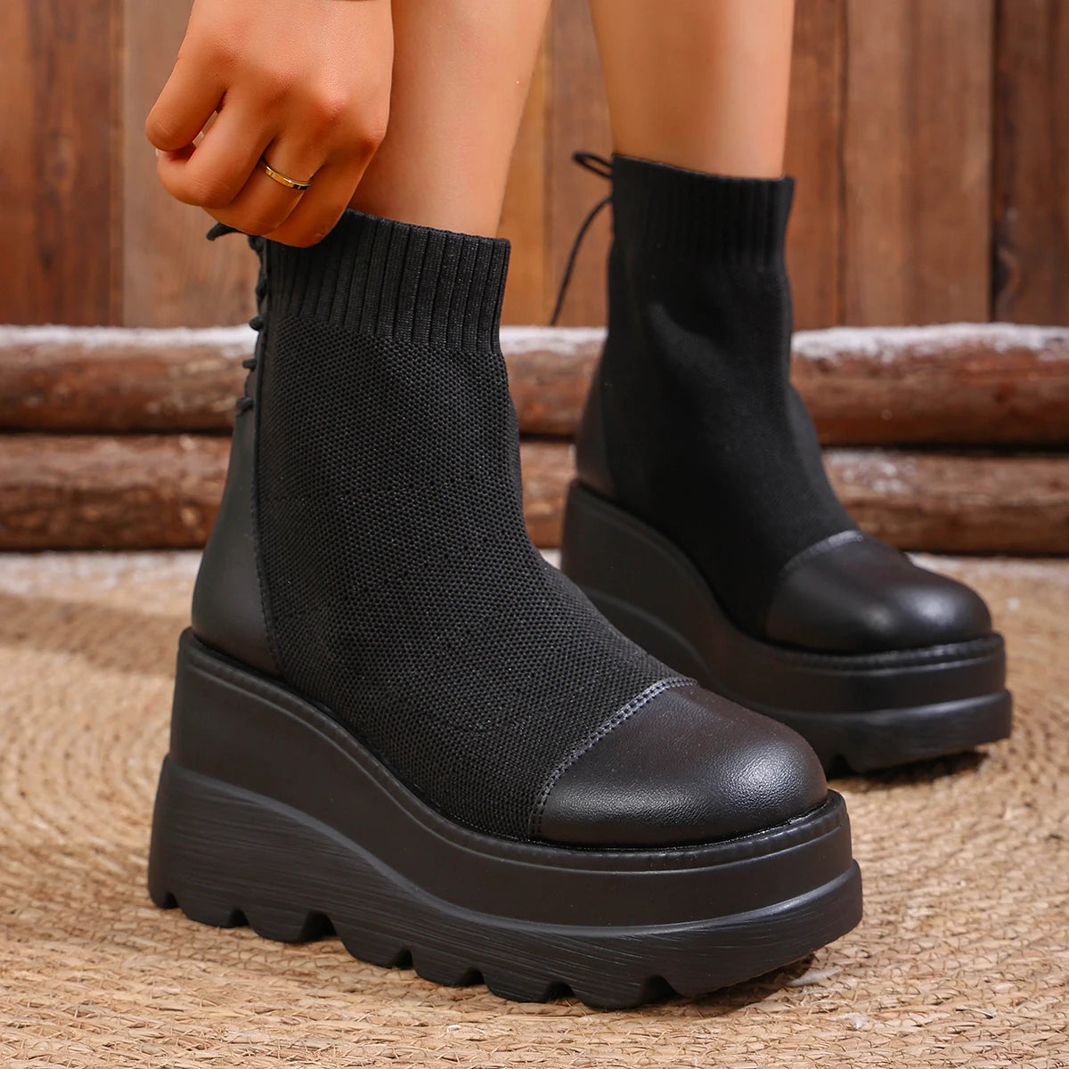 Women Ankle Boots Autumn Winter Chelsea Short Boots Chunky Heel Elegant Boots Women Comfortable Designer Platform Shoes Women Zpaxo