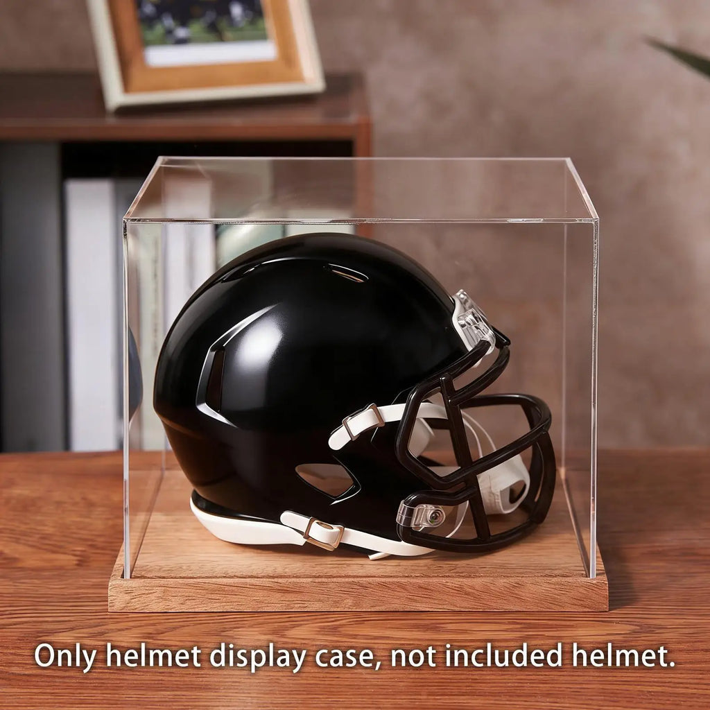 Helmet Case Display Case Full Size Clear Box with Wooden Stand Full Size Football Helmet Display Case for Sports Collectibles Zpaxo