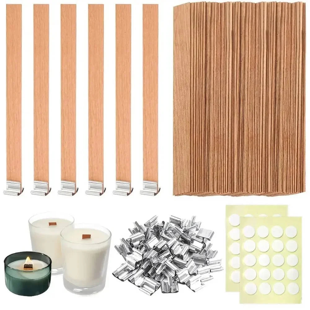 30pcs Candle Wooden Wick 30pcs Metal Bases 40pcs Glue Dot For Candle Making kit Smokeless DIY Handmade Craft Tools Zpaxo