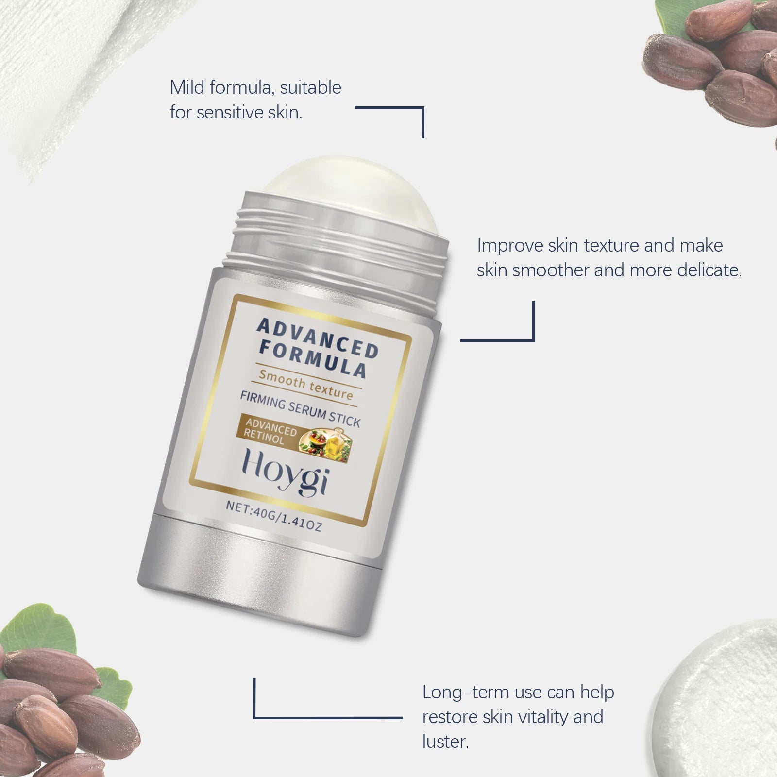 HOYGI 40g Peptide Firming Stick Hyaluronic Acid Camellia Solid Serum Hydrating Face Neck Non Retinoid Formula for Sensitive Skin Zpaxo