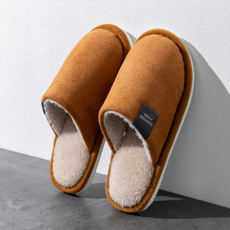 Winter Warm Slippers Men House Non Slip Soft Shoes Comfortable Flat Zpaxo Khaki 40-41